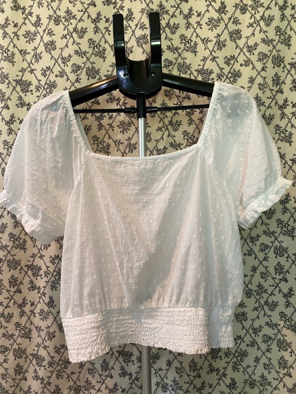 Cotton Abound Swiss Dot Puff Sleeve Square Neck Top
